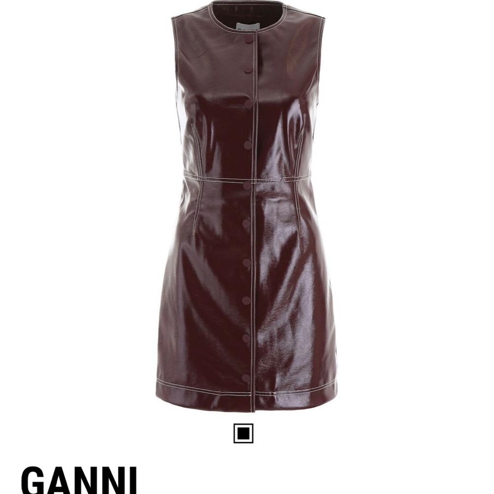Ganni faux patent button front dress